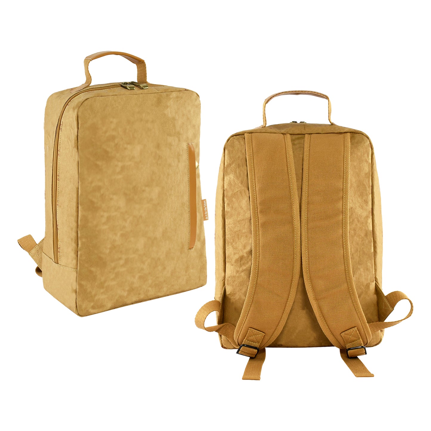 Suna Kraft Paper Laptop Backpack shown at an angle with back view, emphasizing its spacious compartments and eco-friendly material.