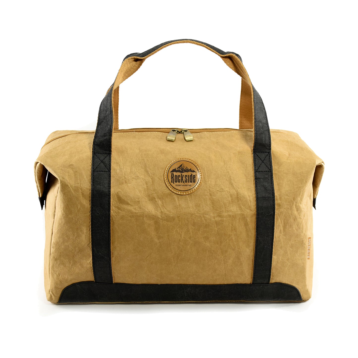 Brown Joy Kraft Paper Travel Bag displayed front-on, highlighting its eco-friendly, durable design and spacious storage for travel essentials