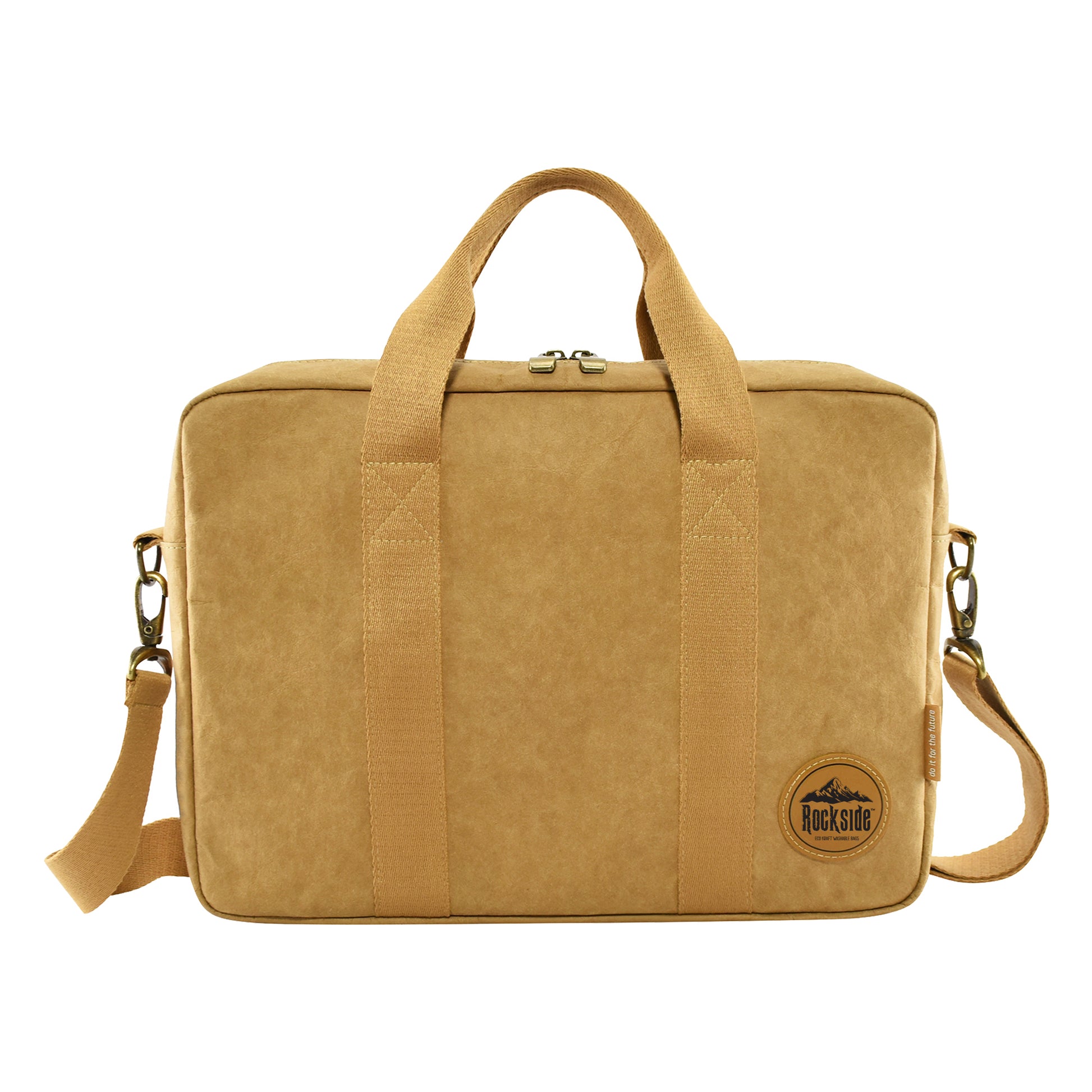 New York Kraft Paper Business Satchel shown from the front with a white background, highlighting its eco-friendly design, durable materials, and stylish functionality for professional use.