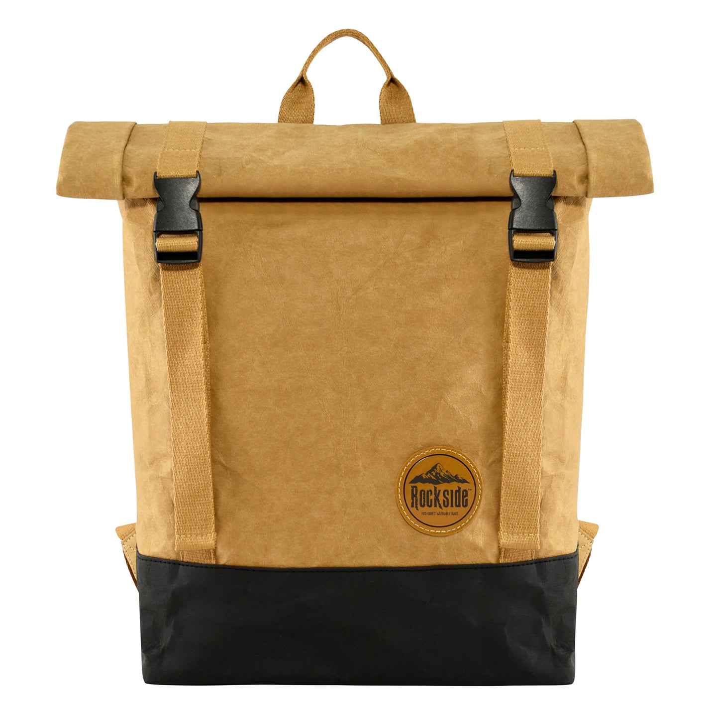 Base Kraft Paper Laptop Backpack shown front on against a white background, emphasizing its stylish, durable, and sustainable construction.