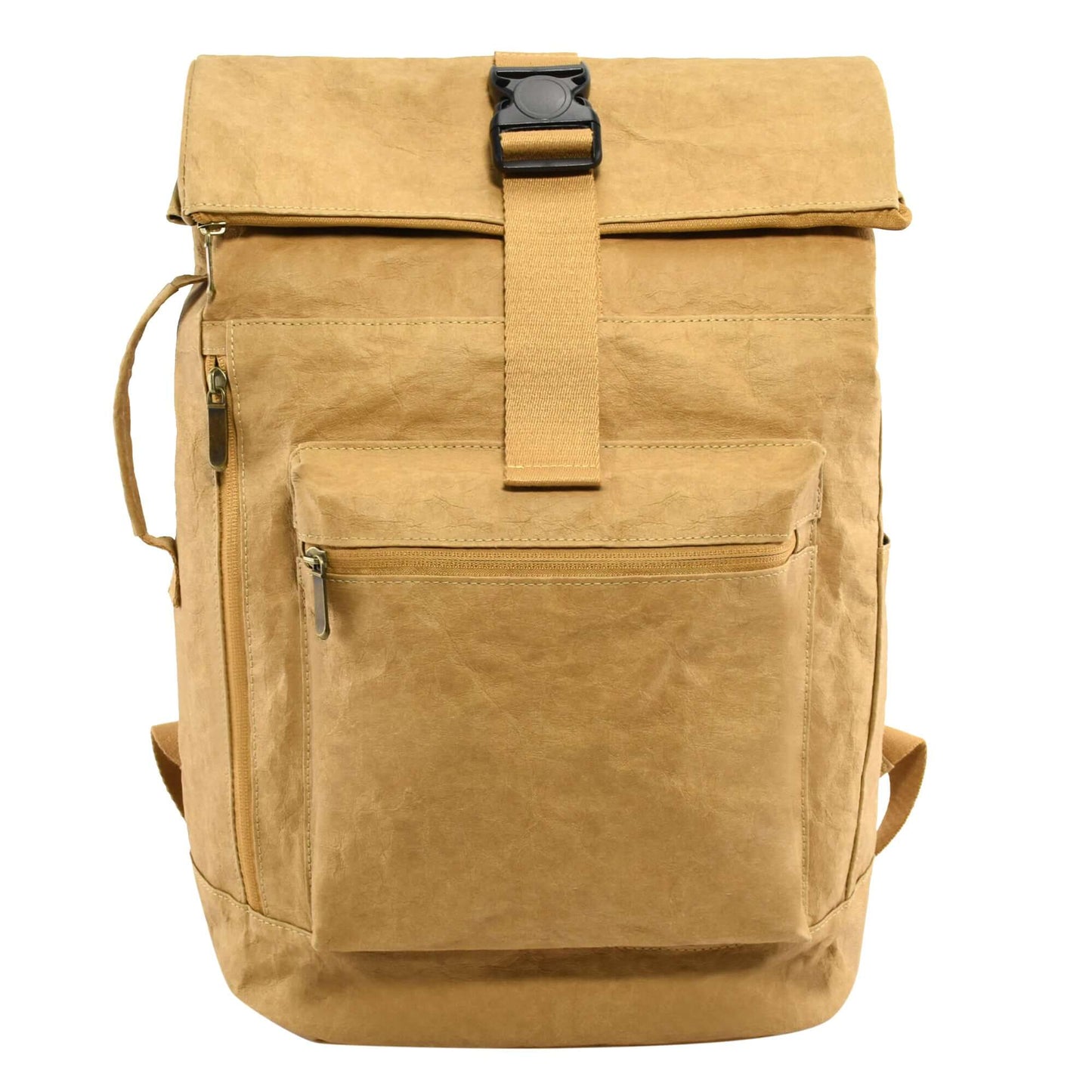 Front view of Northshore Kraft Paper Laptop Backpack on a white background, highlighting its eco-friendly design and durable construction.